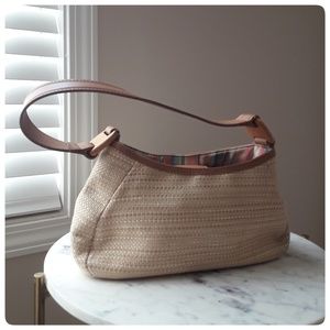 Fossil Vintage Straw Wood Leather Shoulder Bag